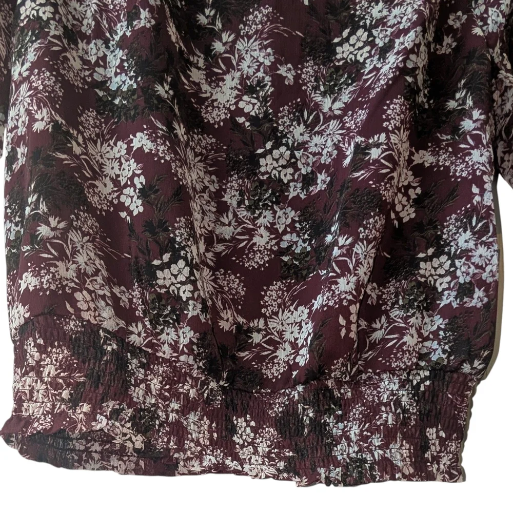 LAUNDRY BY SHELLI SEGAL WOMEN'S FLORAL SHIRRED SLEEVES AND SMOCKED WAIST SIZE M - Picture 6 of 11
